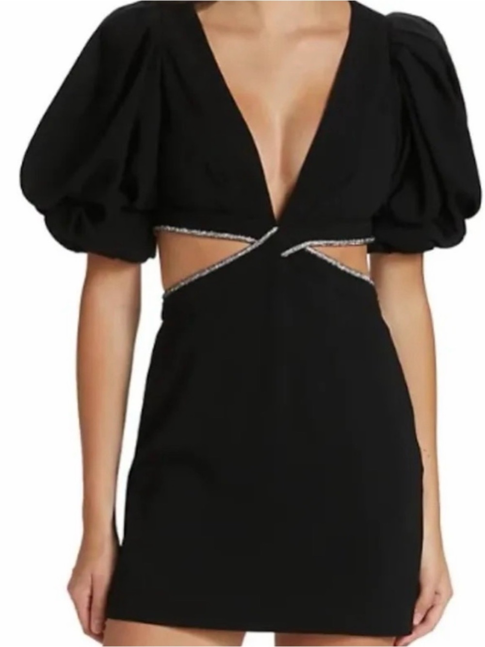 A.L.C. Black Mini Dress with Puff Sleeves and Waist Cutouts NWT - Picture 3 of 12